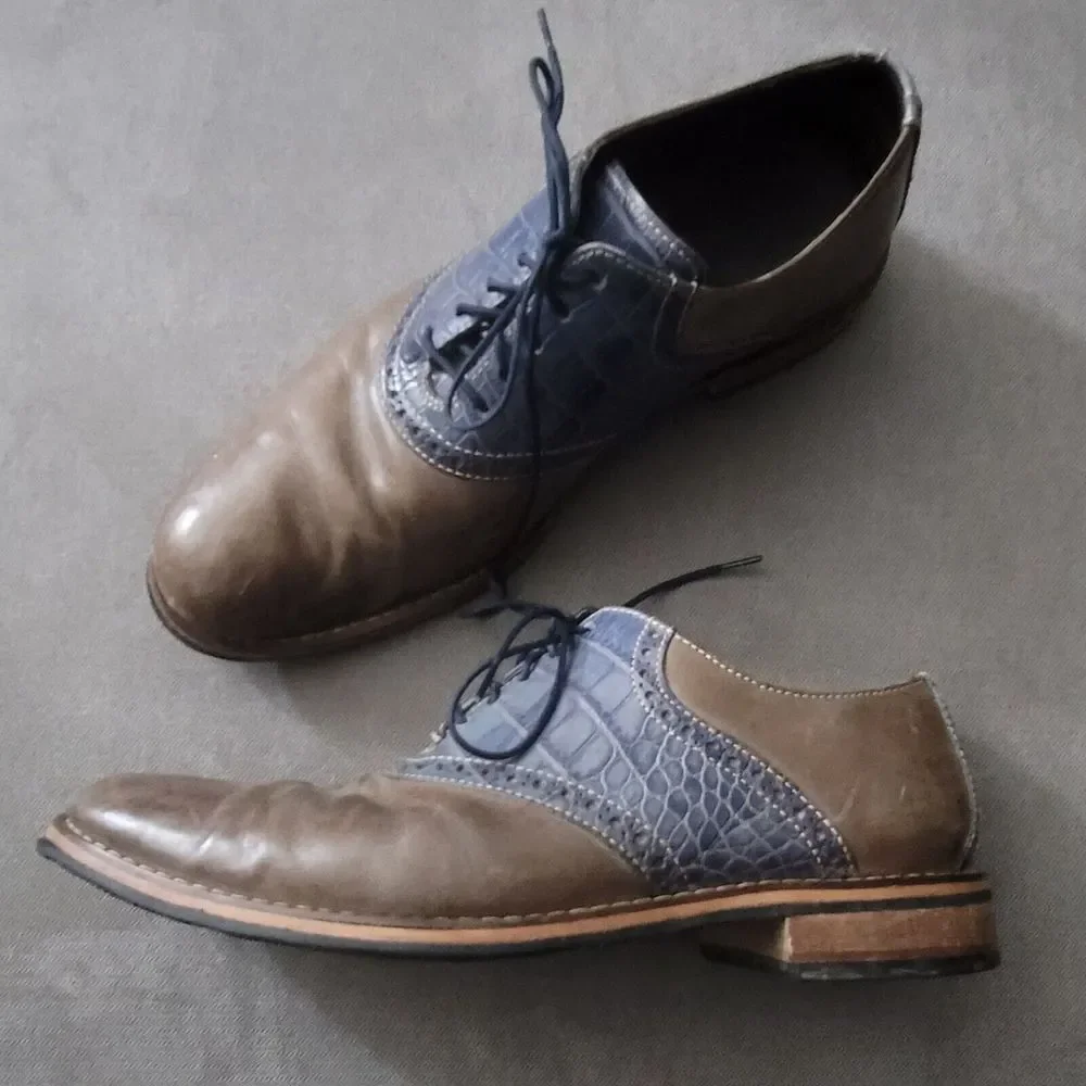 Cole Haan Men's Colton Saddle Oxford Dress Shoes in Brown‎ Blue Leather Size 9.5